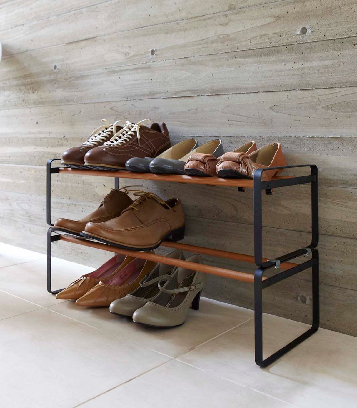 Stackable Shoe Rack (7" H) - Steel + Wood