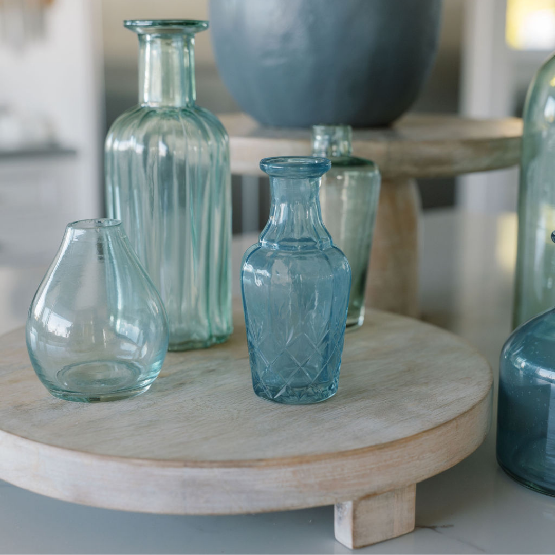 Assorted Blue and Green Glass Bud Vases