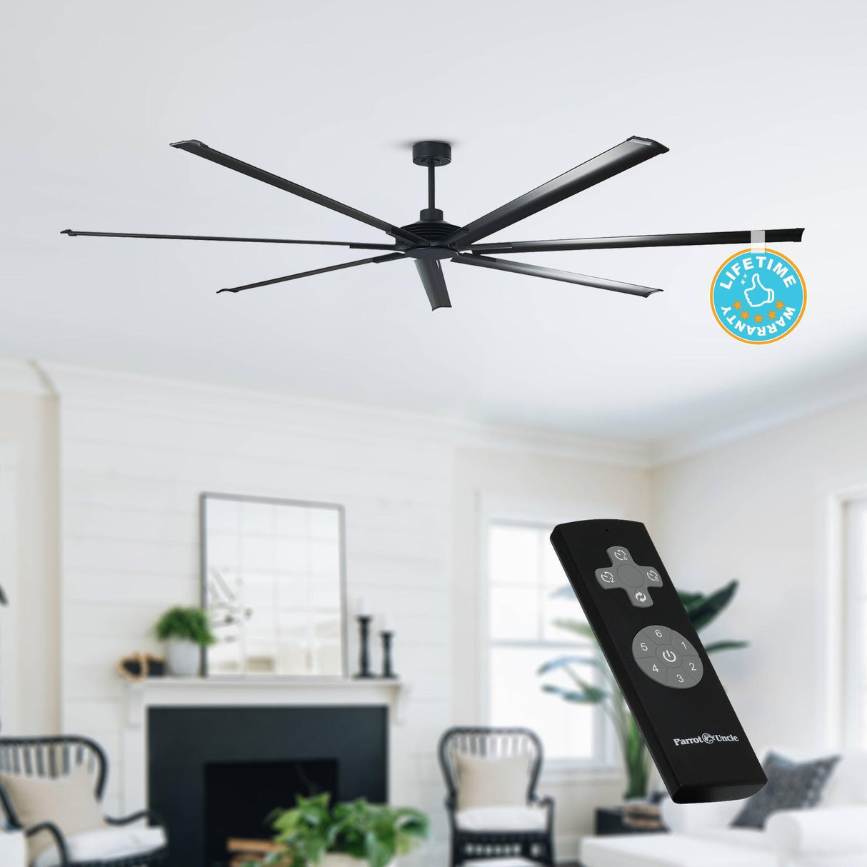 84 Inch 100 Inch Silent Storm Extra Large Ceiling Fan with Remote Control