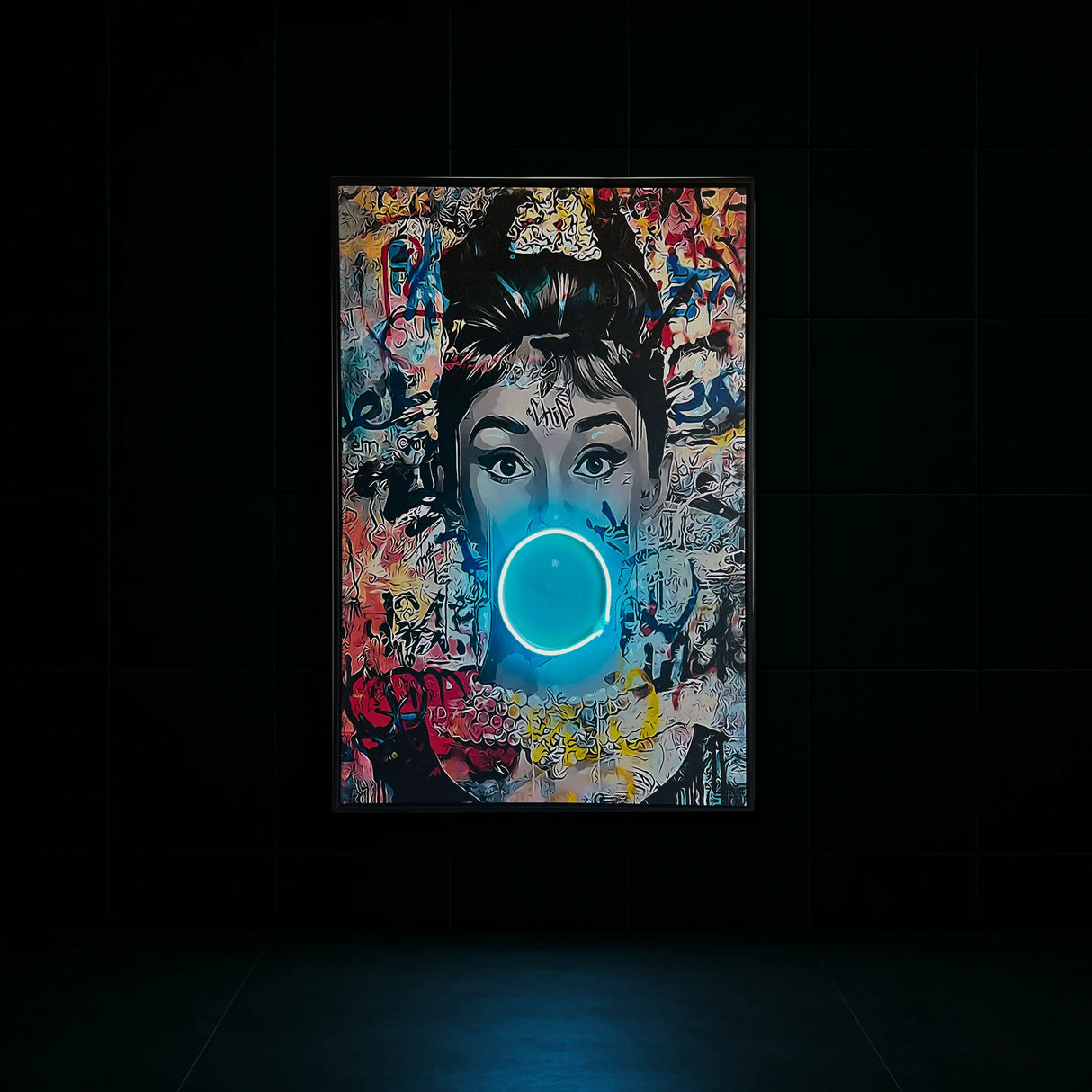 Audrey Hepburn | Pop Art Bubble Gum LED Painting | Modern Street Art Wall Décor