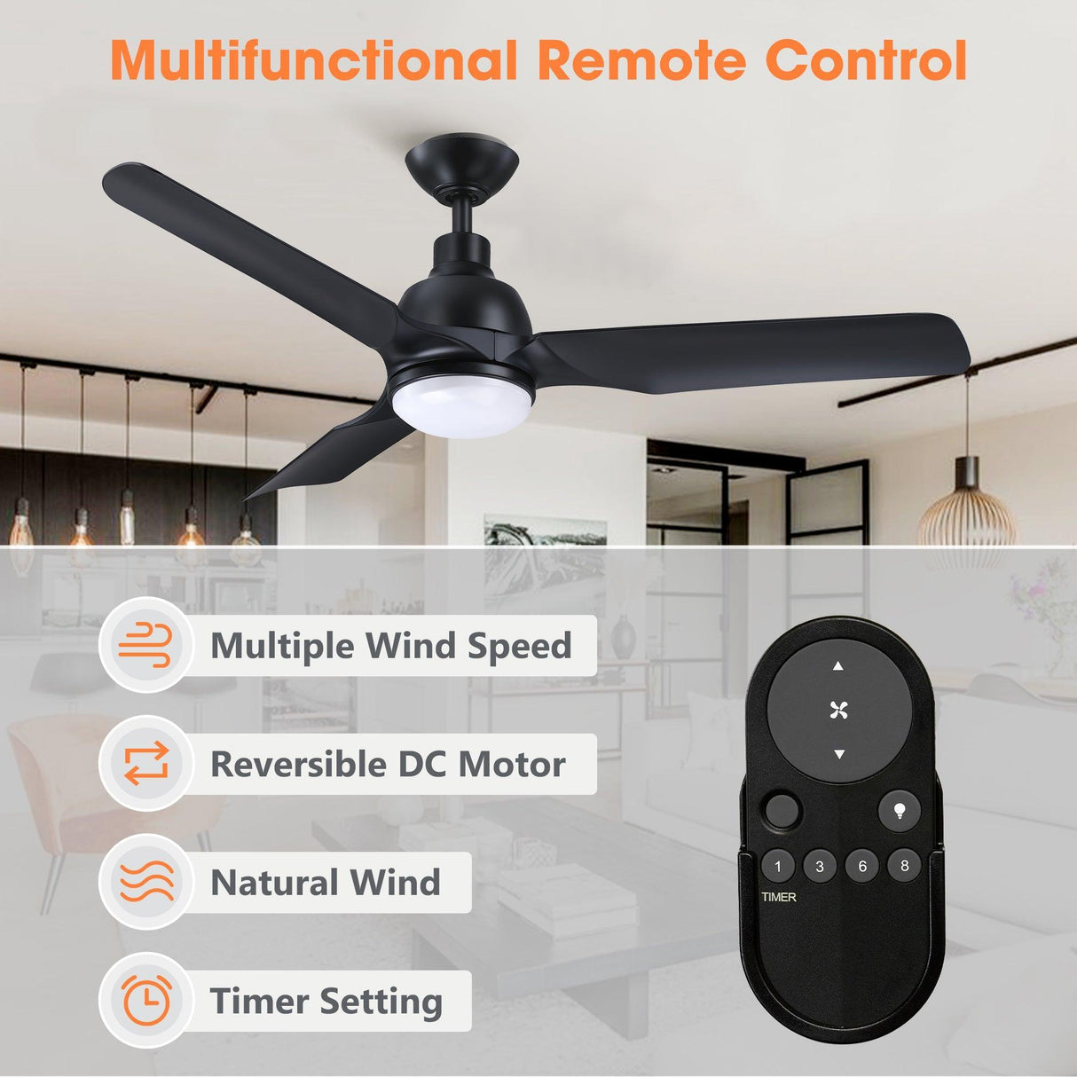 52" Cason Induatrial Downrod Mount Reversible Ceiling Fan with LED Lighting and Remote Control