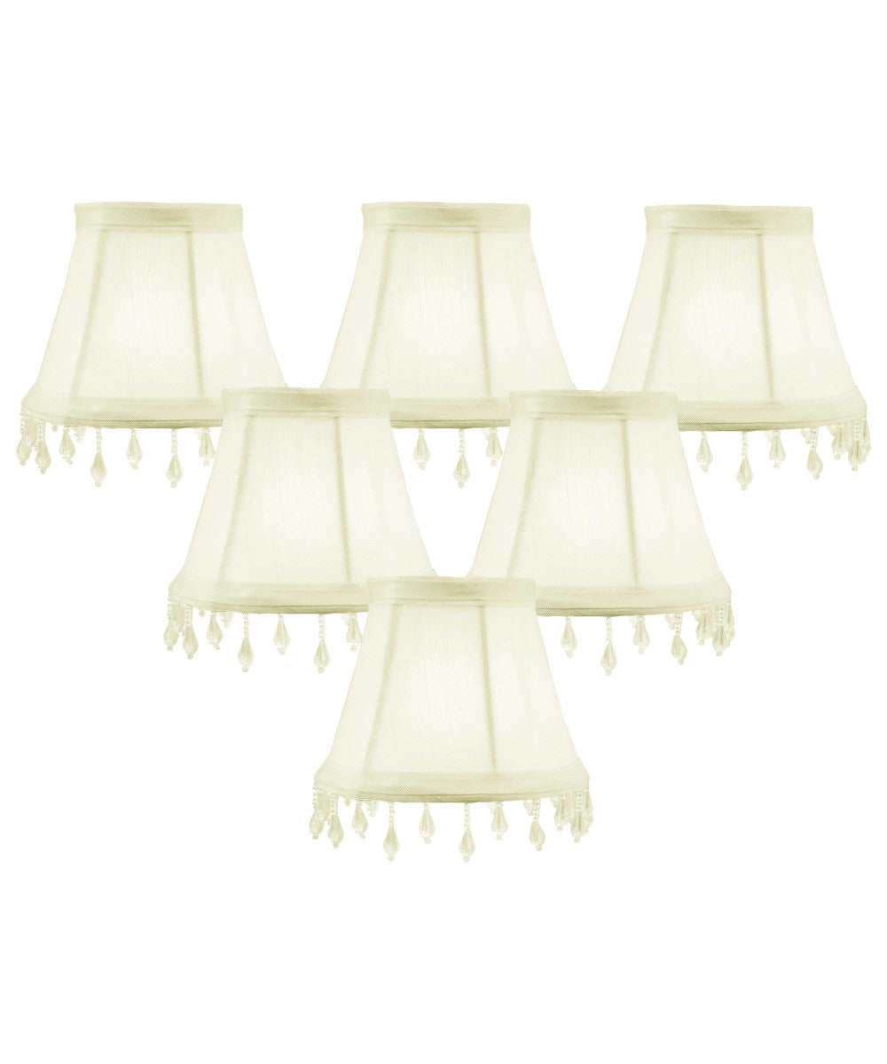 4"W x 5"H Set of 6 Candelabra Stretch Eggshell with Liner Clear Beads