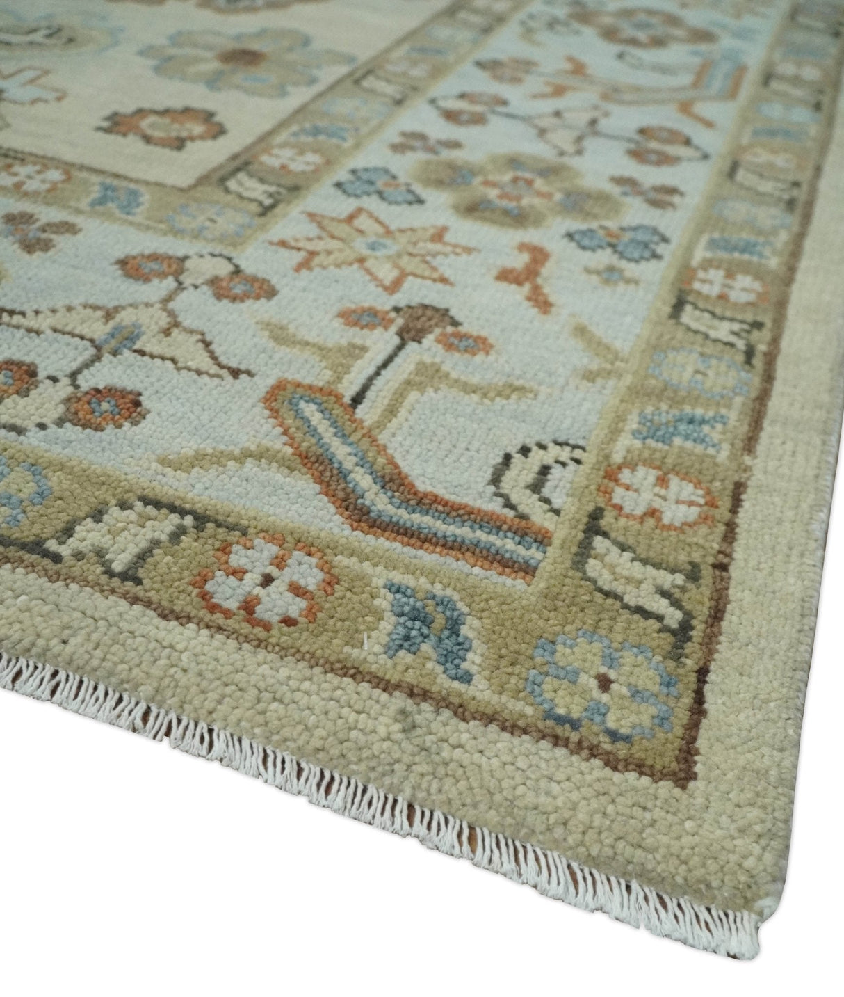 Hand Knotted Beige and Ivory Multi Size Traditional Oushak Wool Area Rug