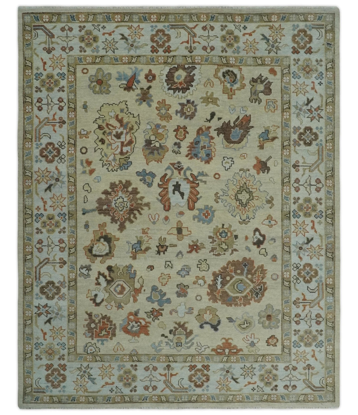 Hand Knotted Beige and Ivory Multi Size Traditional Oushak Wool Area Rug