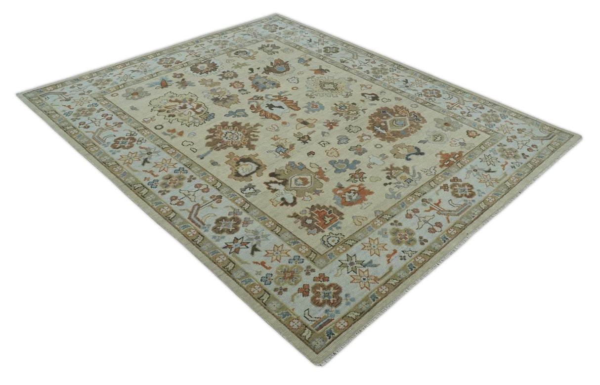 Hand Knotted Beige and Ivory Multi Size Traditional Oushak Wool Area Rug