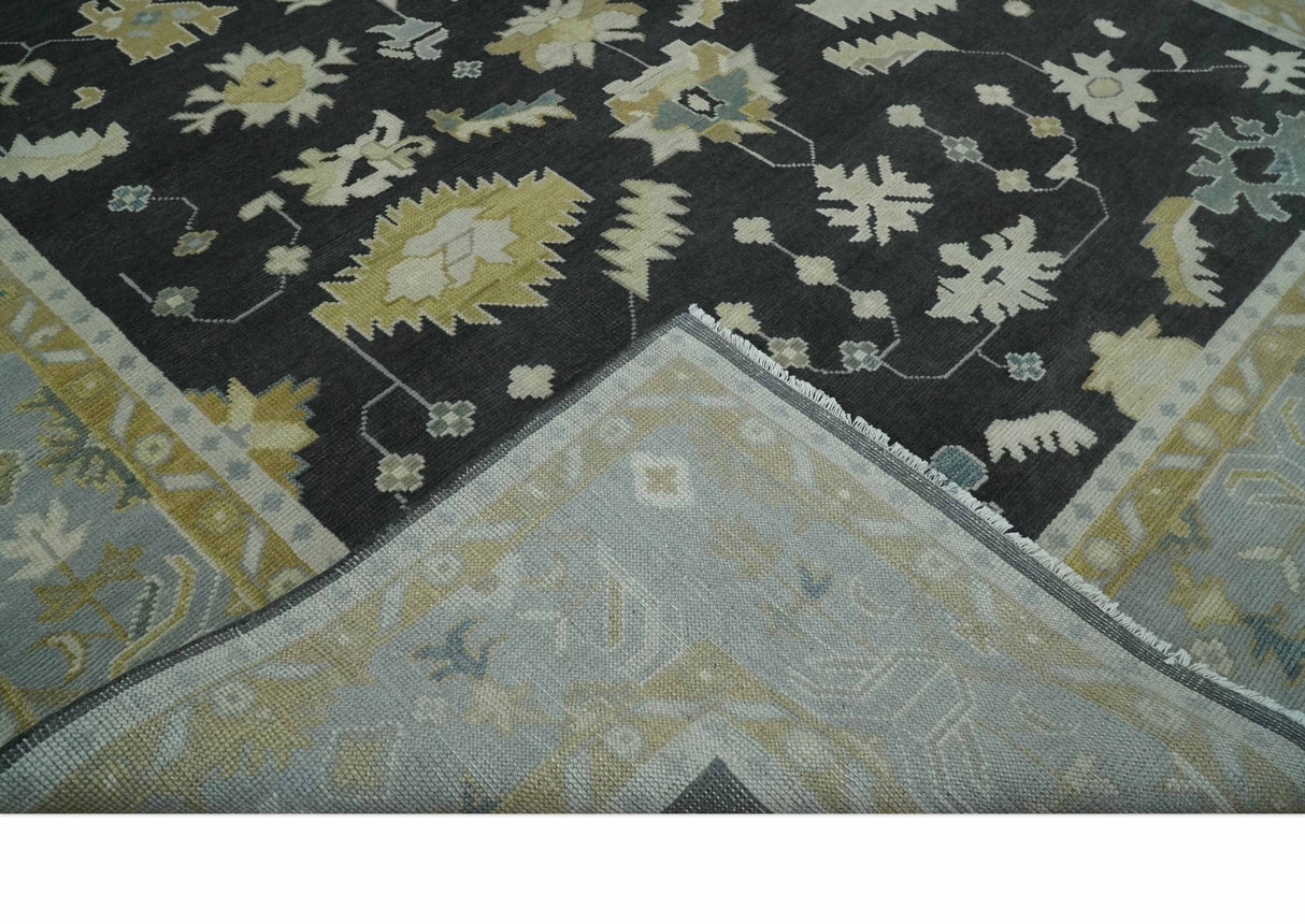 8x10, 9x12, 10x14 and 12x15 Hand Knotted Black, Beige and Silver Traditional Oushak Wool Rug