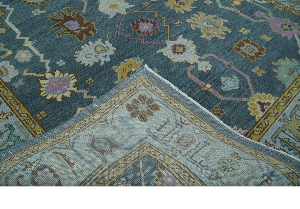 Hand Knotted Blue and Silver Vibrant colorful Oushak Wool Area Rug