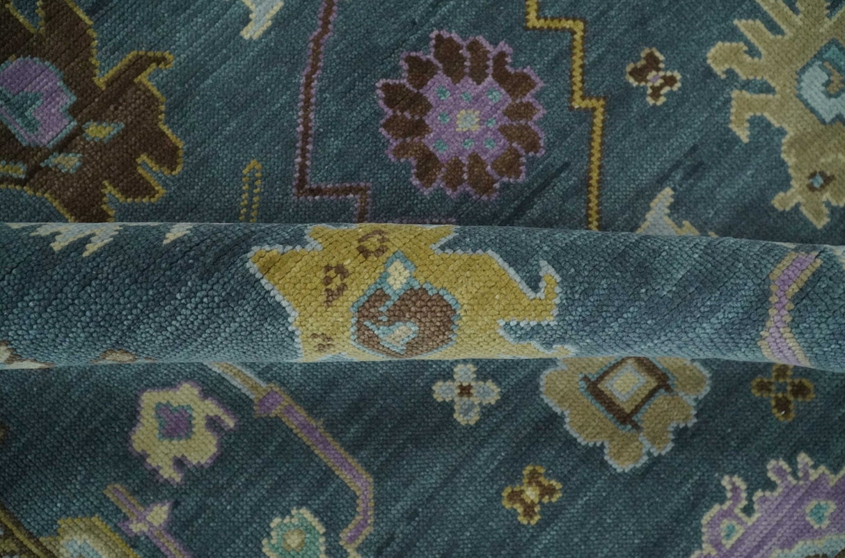 Hand Knotted Blue and Silver Vibrant colorful Oushak Wool Area Rug