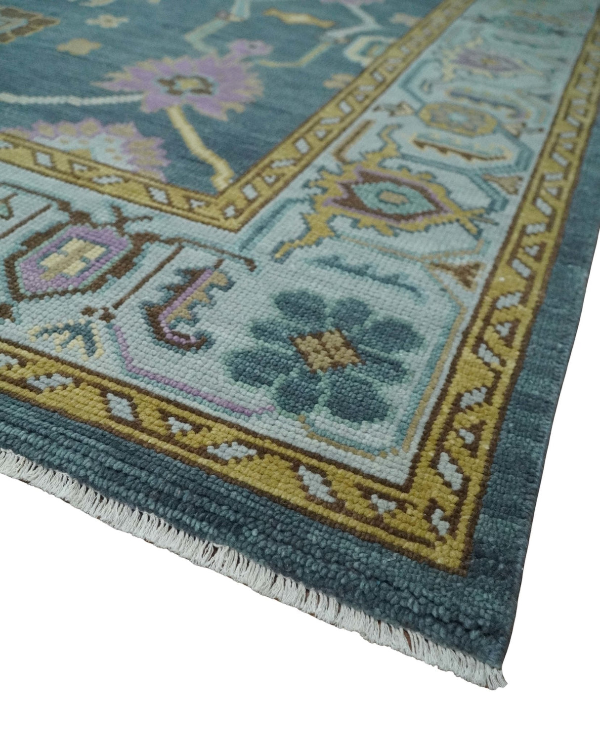 Hand Knotted Blue and Silver Vibrant colorful Oushak Wool Area Rug