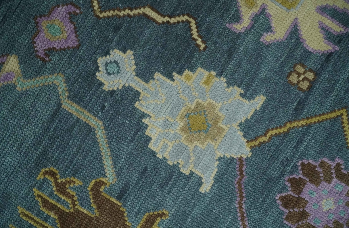 Hand Knotted Blue and Silver Vibrant colorful Oushak Wool Area Rug