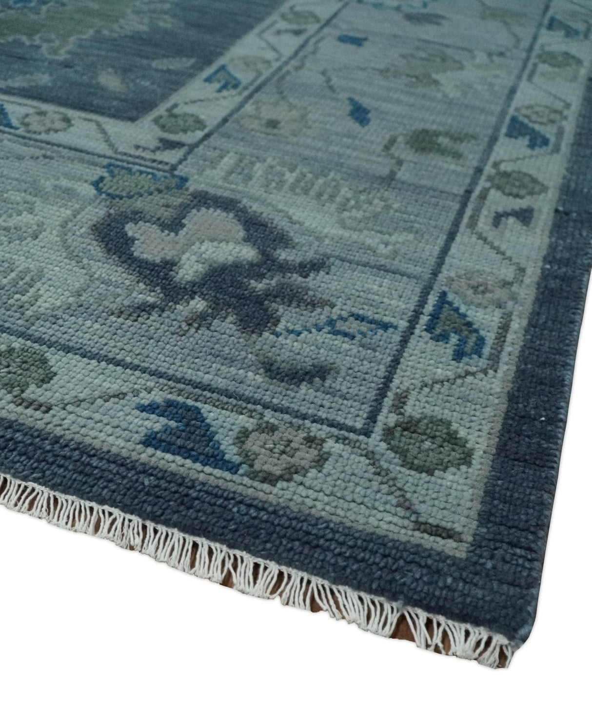 Hand Knotted Gray and Silver Traditional Multi Size Oushak Wool Rug