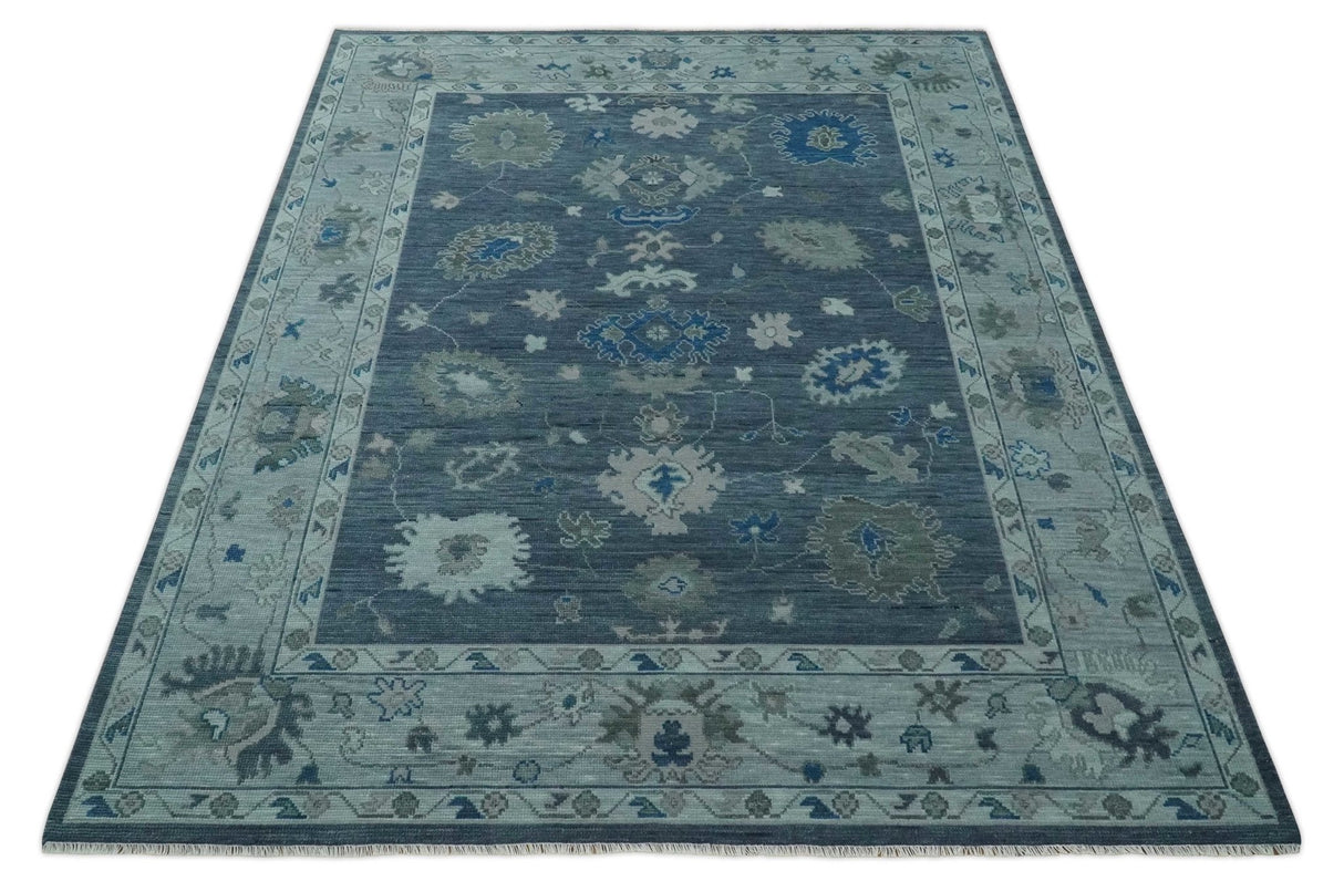 Hand Knotted Gray and Silver Traditional Multi Size Oushak Wool Rug