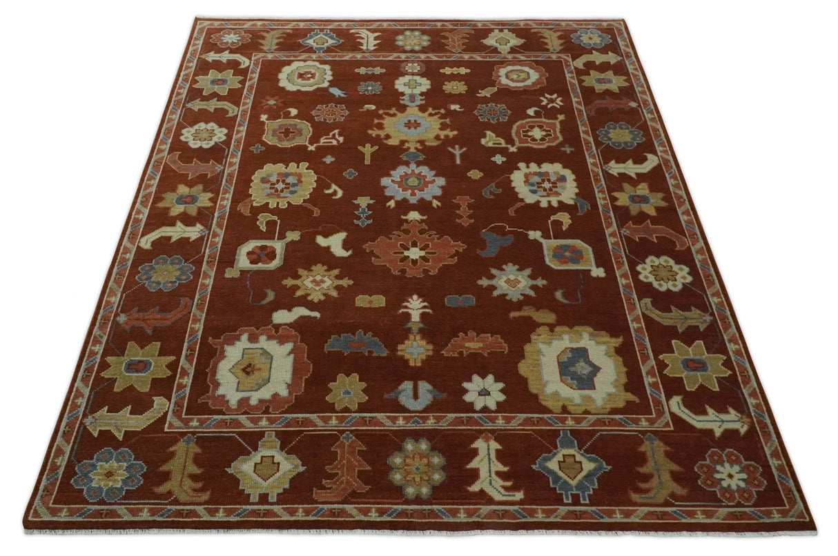 Hand Knotted Rust and Beige Traditional Oushak Multi Size Wool Area Rug