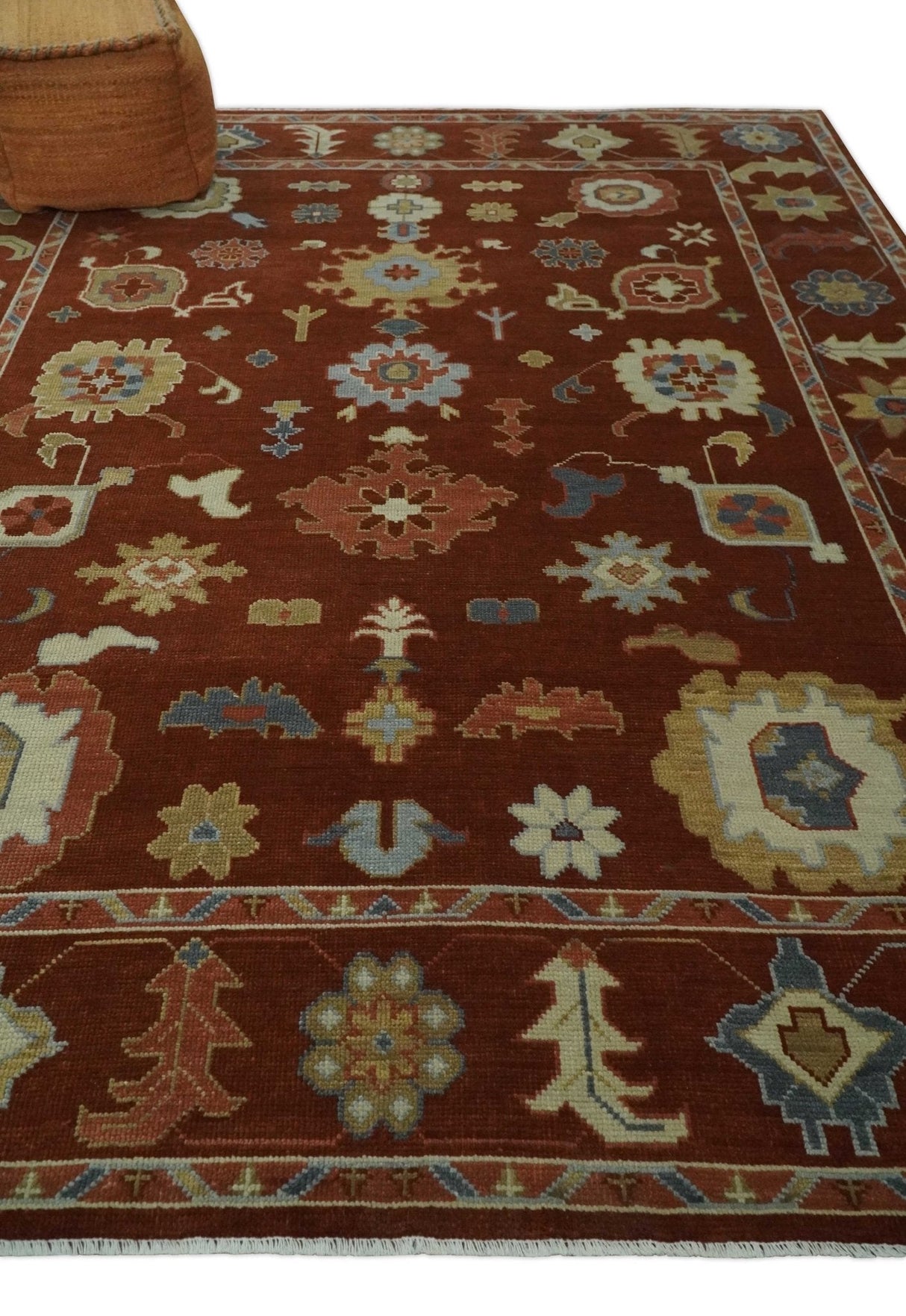 Hand Knotted Rust and Beige Traditional Oushak Multi Size Wool Area Rug
