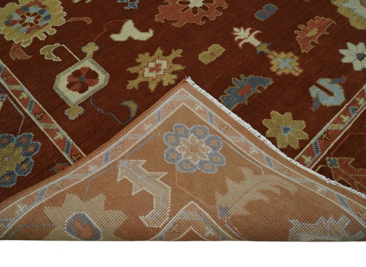Hand Knotted Rust and Beige Traditional Oushak Multi Size Wool Area Rug
