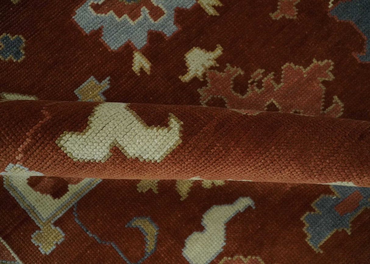 Hand Knotted Rust and Beige Traditional Oushak Multi Size Wool Area Rug