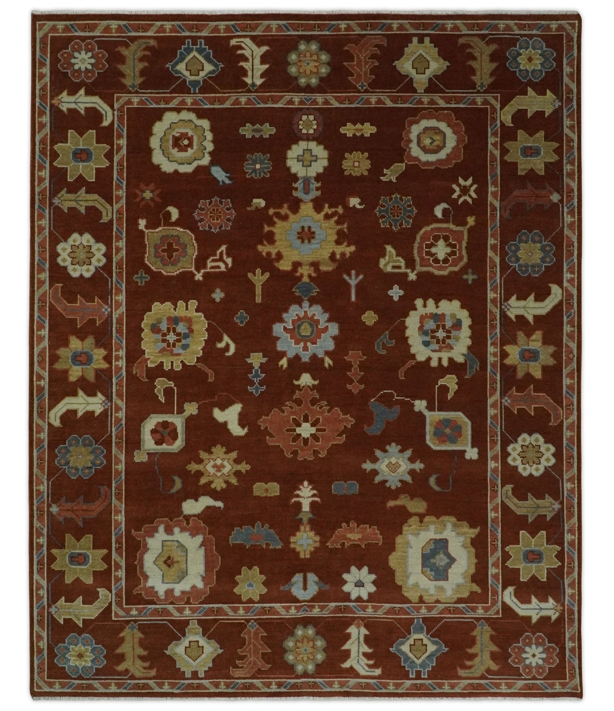 Hand Knotted Rust and Beige Traditional Oushak Multi Size Wool Area Rug