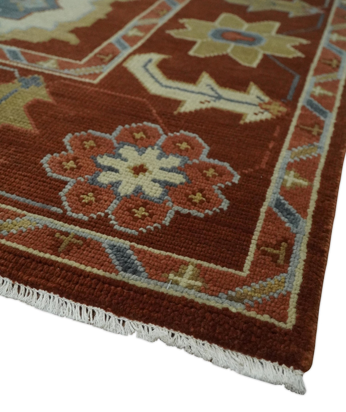 Hand Knotted Rust and Beige Traditional Oushak Multi Size Wool Area Rug