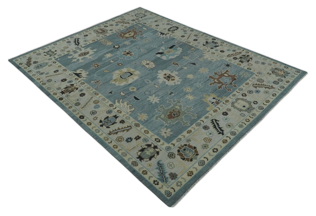 Hand Knotted Silver and Beige Traditional Oushak Vintage Wool Rug