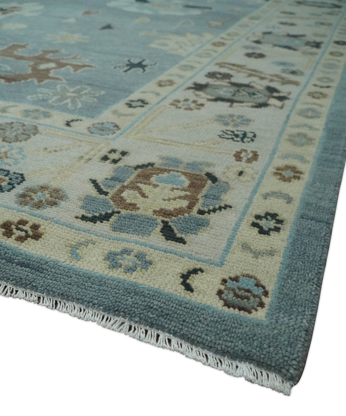 Hand Knotted Silver and Beige Traditional Oushak Vintage Wool Rug