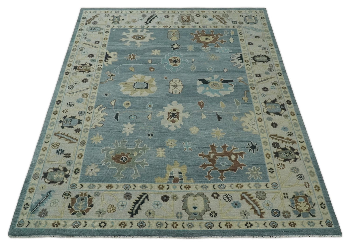 Hand Knotted Silver and Beige Traditional Oushak Vintage Wool Rug