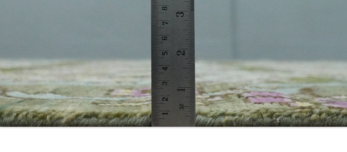 Custom Made Hand Knotted Ivory and Green Floral Traditional Antique Style Wool Area Rug