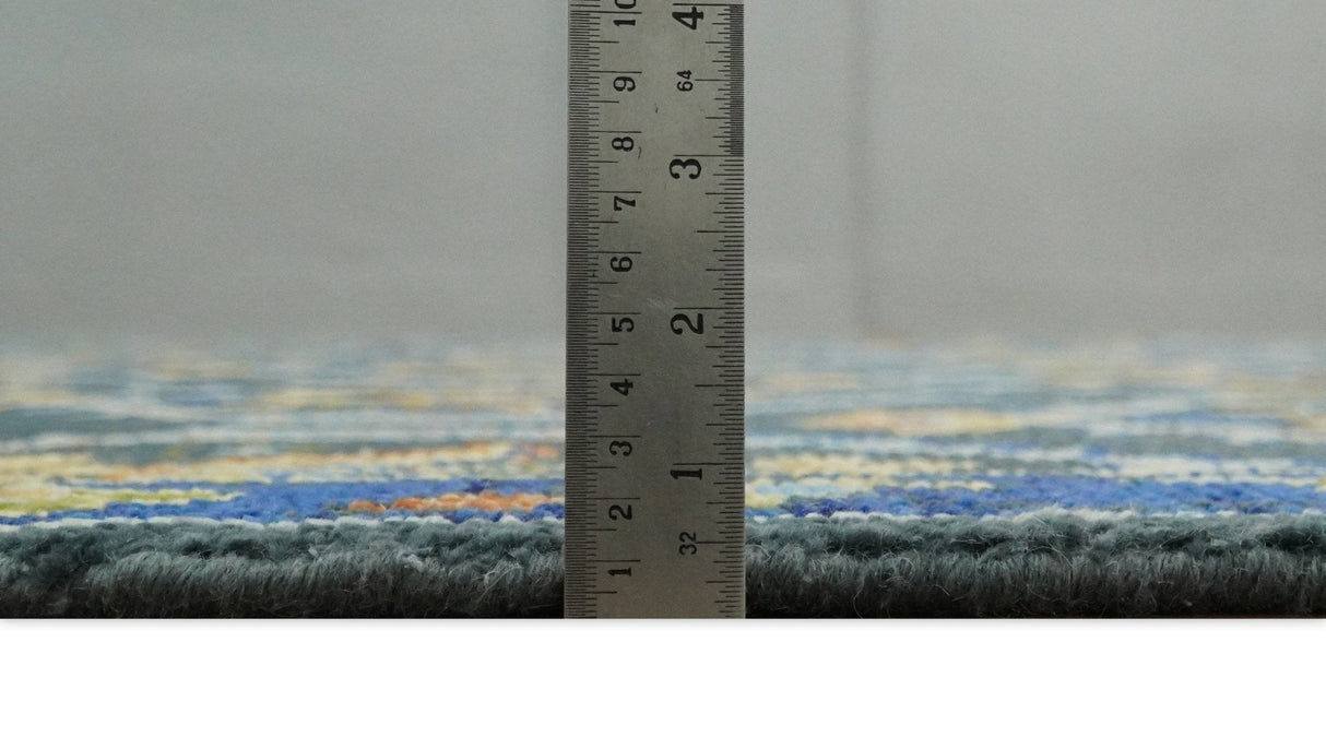 Hand Knotted Blue, Gold and Moss Green Vintage Style Custom Made wool Area Rug