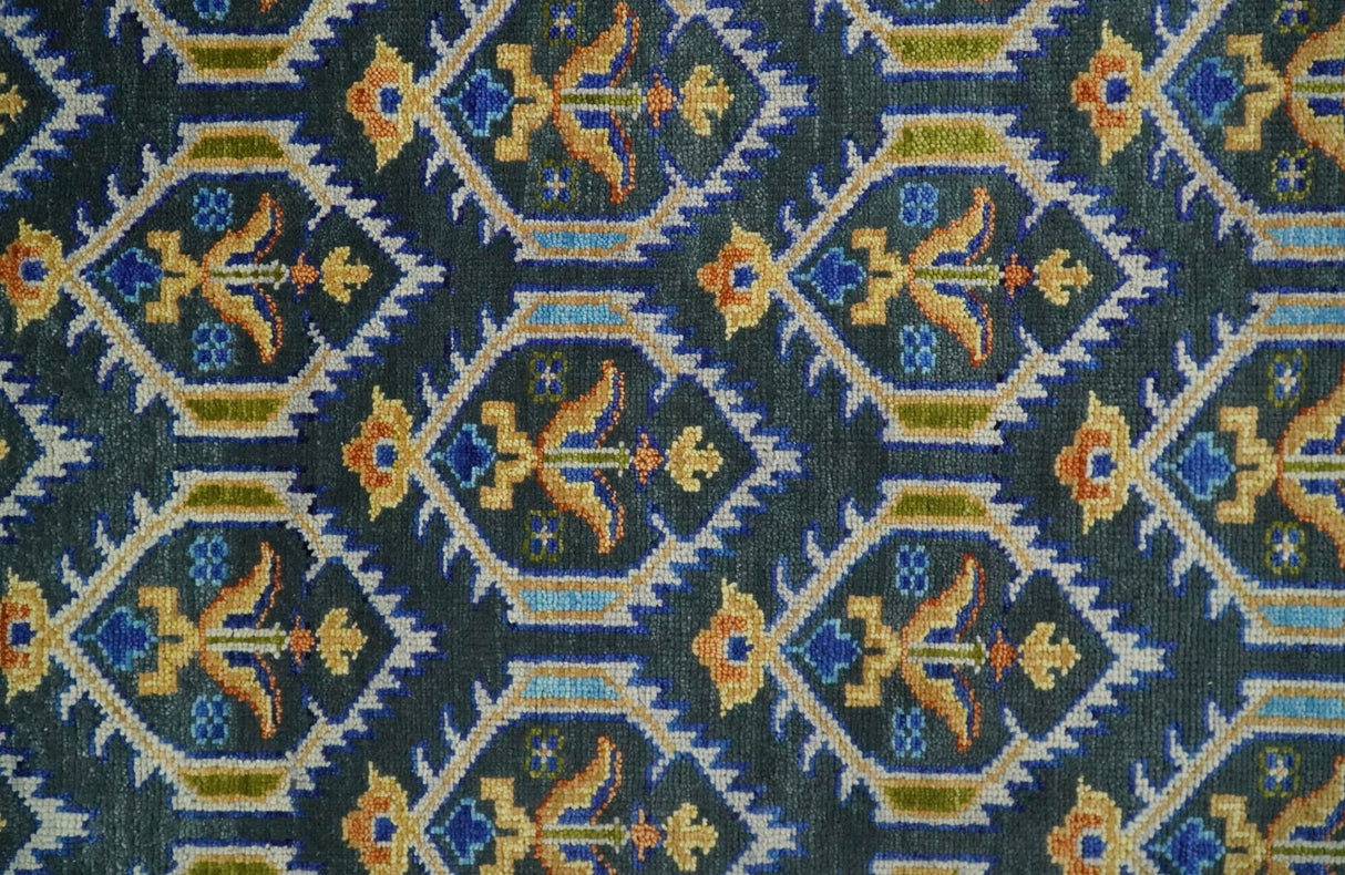 Hand Knotted Blue, Gold and Moss Green Vintage Style Custom Made wool Area Rug