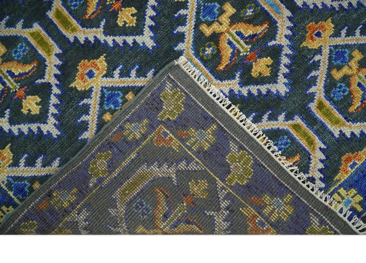 Hand Knotted Blue, Gold and Moss Green Vintage Style Custom Made wool Area Rug