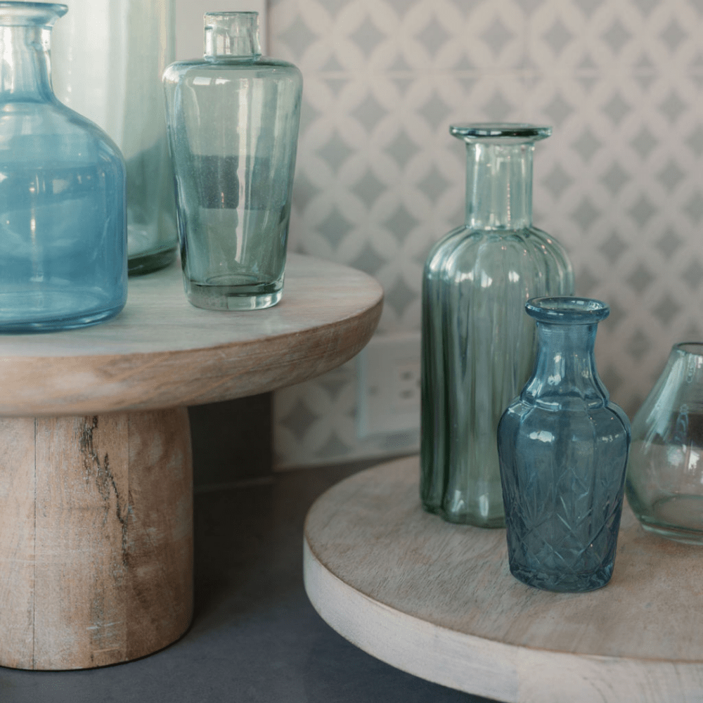 Assorted Blue and Green Glass Bud Vases