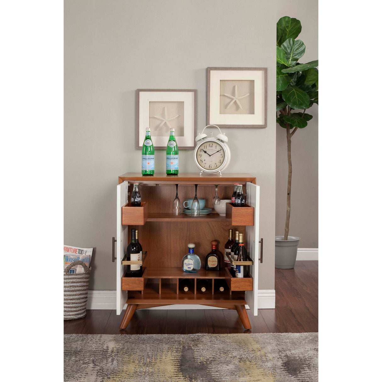 Flynn Small Bar Cabinet, Chestnut/White