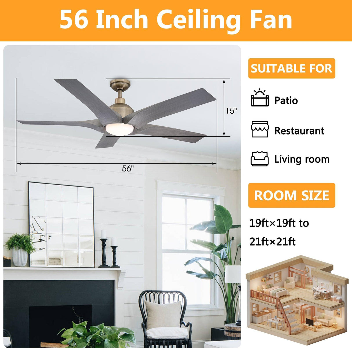 56" Genoa Farmhouse DC Motor Downrod Mount Reversible Ceiling Fan with Lighting and Remote Control