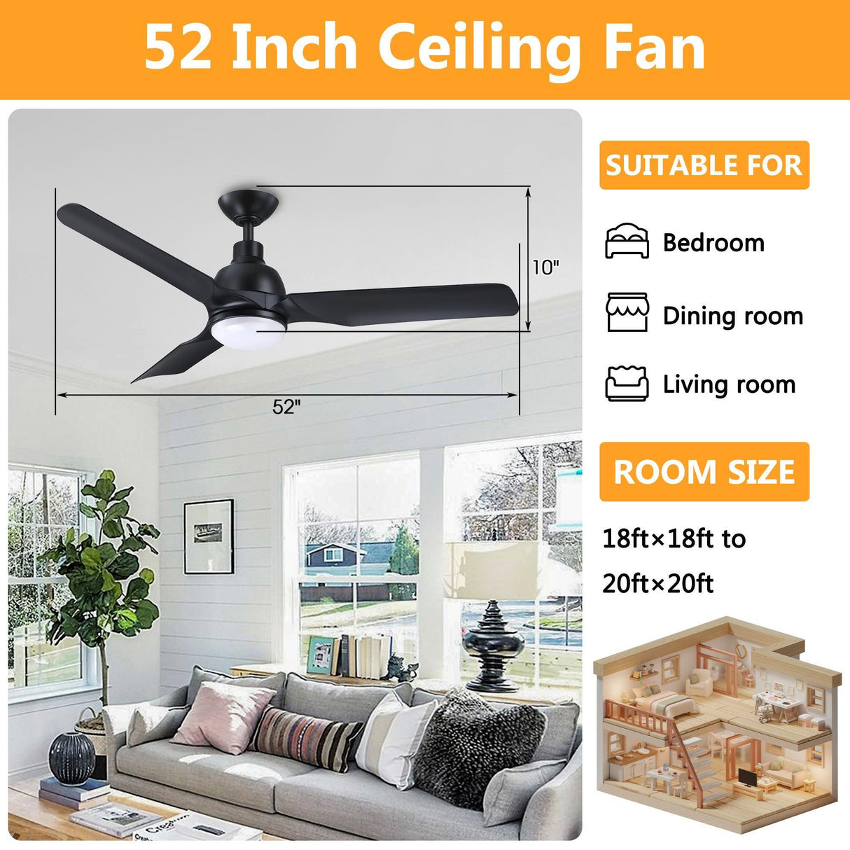 52" Cason Induatrial Downrod Mount Reversible Ceiling Fan with LED Lighting and Remote Control