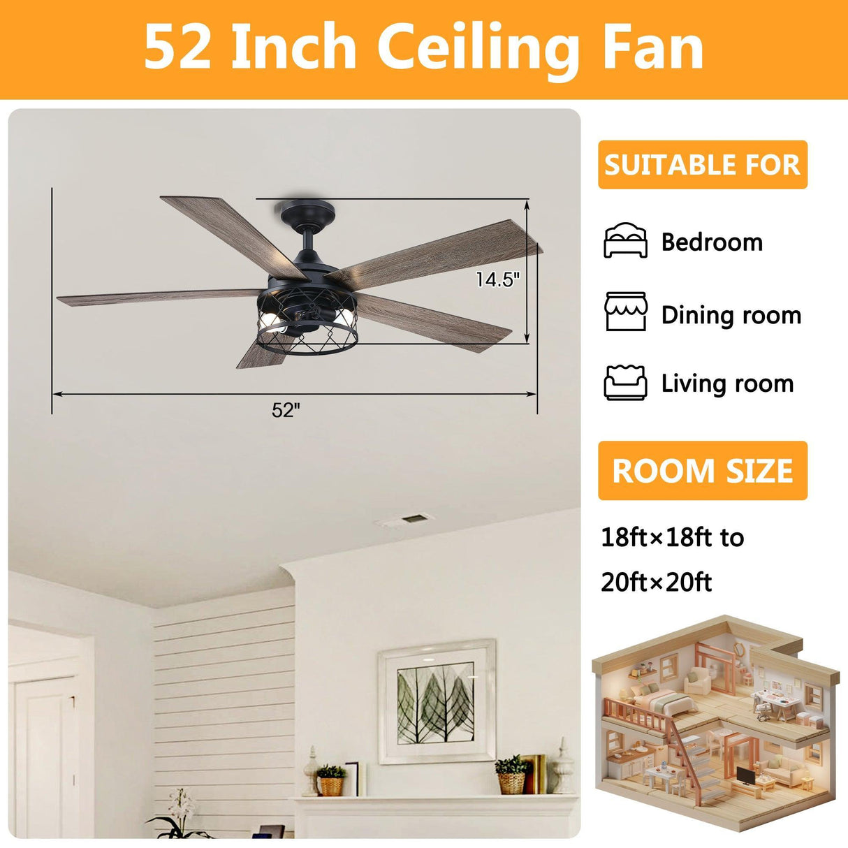 52" Windmill Modern DC Motor Downrod Mount Reversible Ceiling Fan With Lighting And Remote Control