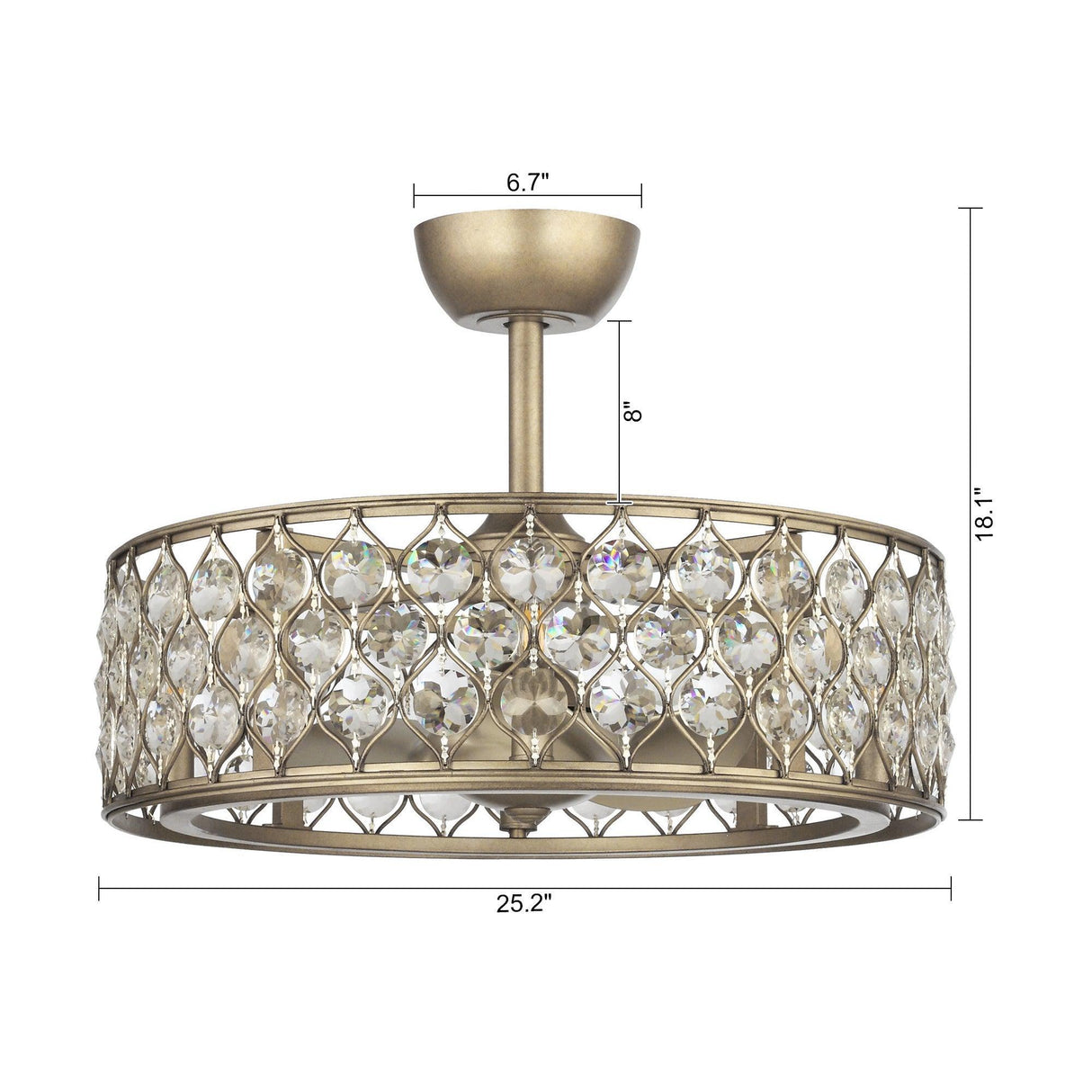 25" Modern Downrod Mount Crystal Fandelier with Lighting and Remote Control