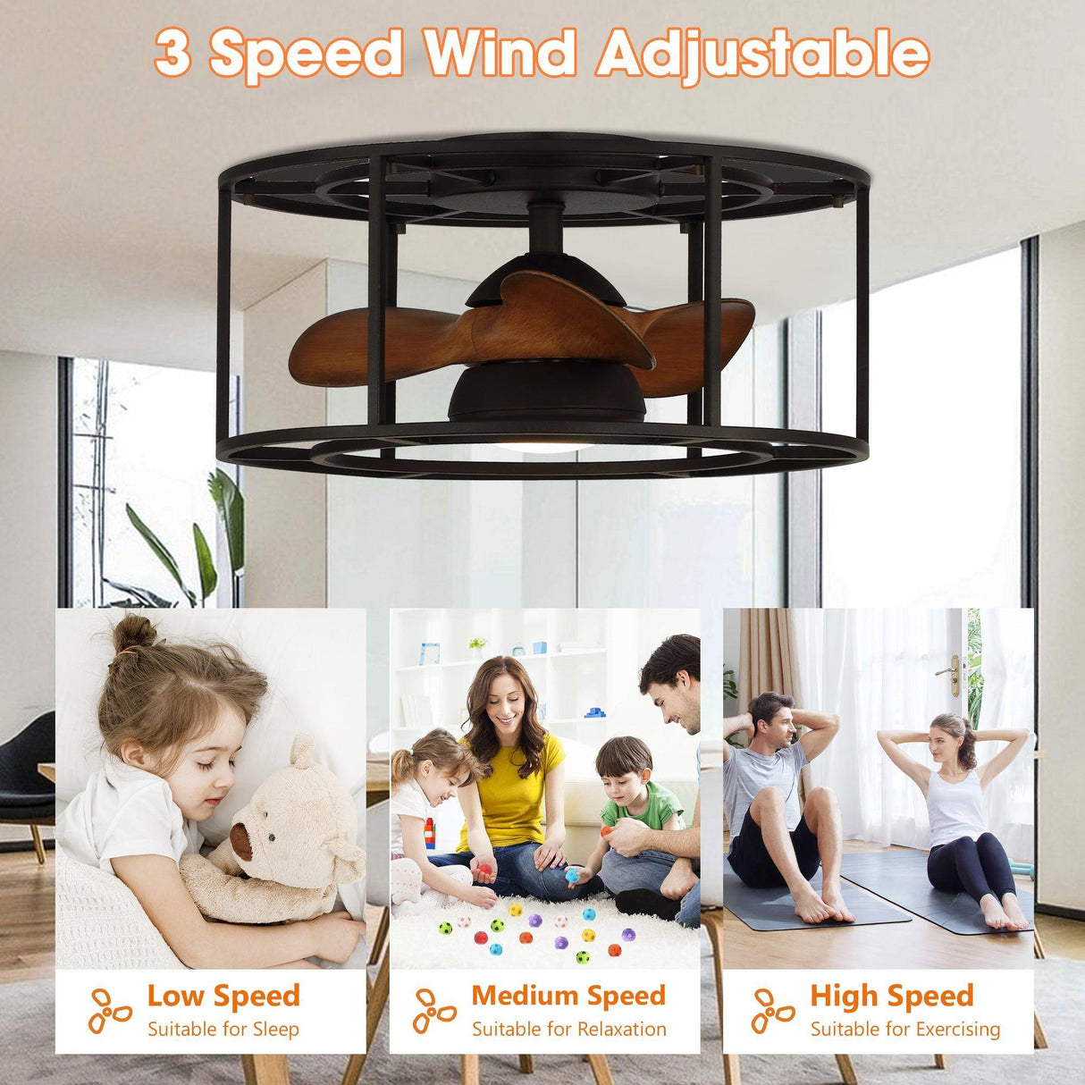 20" Kanpur Industrial Flush Mount Reversible Ceiling Fan with LED Lighting and Remote Control