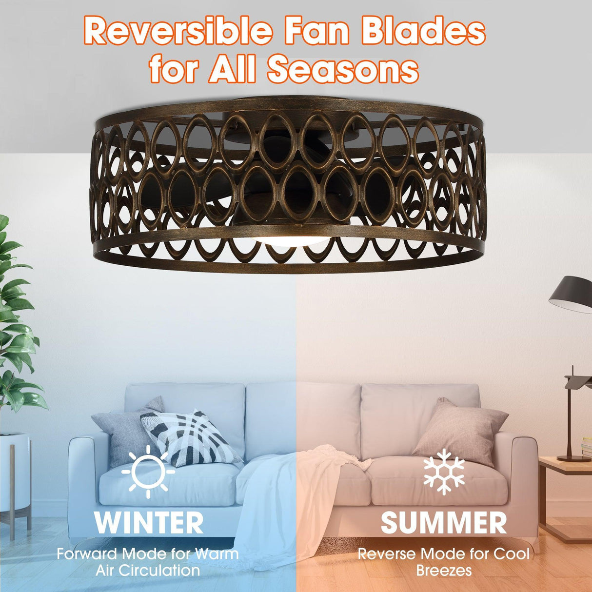 21" Kanpur Farmhouse Flush Mount Reversible Ceiling Fan with LED Lighting and Remote Control