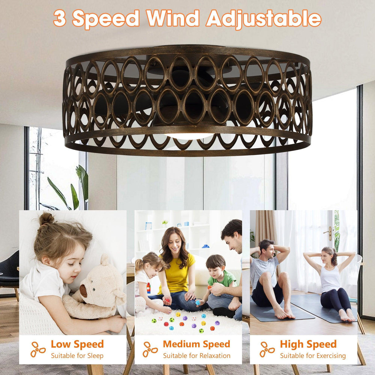 21" Kanpur Farmhouse Flush Mount Reversible Ceiling Fan with LED Lighting and Remote Control