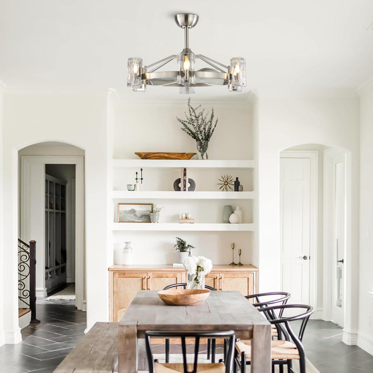 34" Bucholz Modern DC Motor Brushed Nickel Downrod Mount Reversible Ceiling Fan with LED Lighting and Remote Control