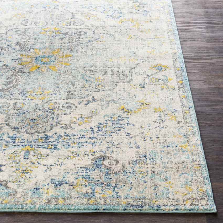 Olivia Traditional Ivory Cream/Teal/Yellow Area Rug