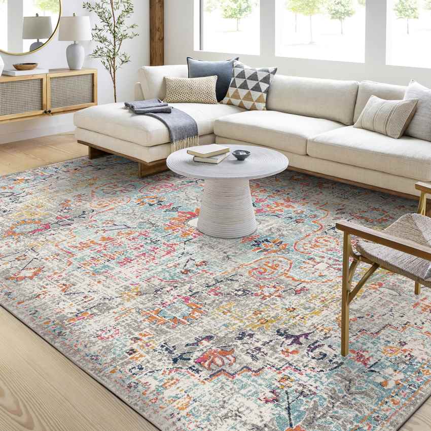 Olivia Traditional Teal/Beige Area Rug