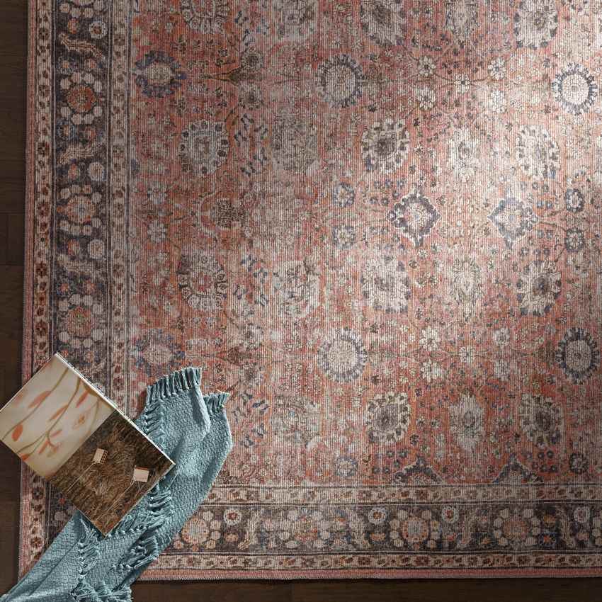 Long Beach Traditional Burnt Orange Washable Area Rug