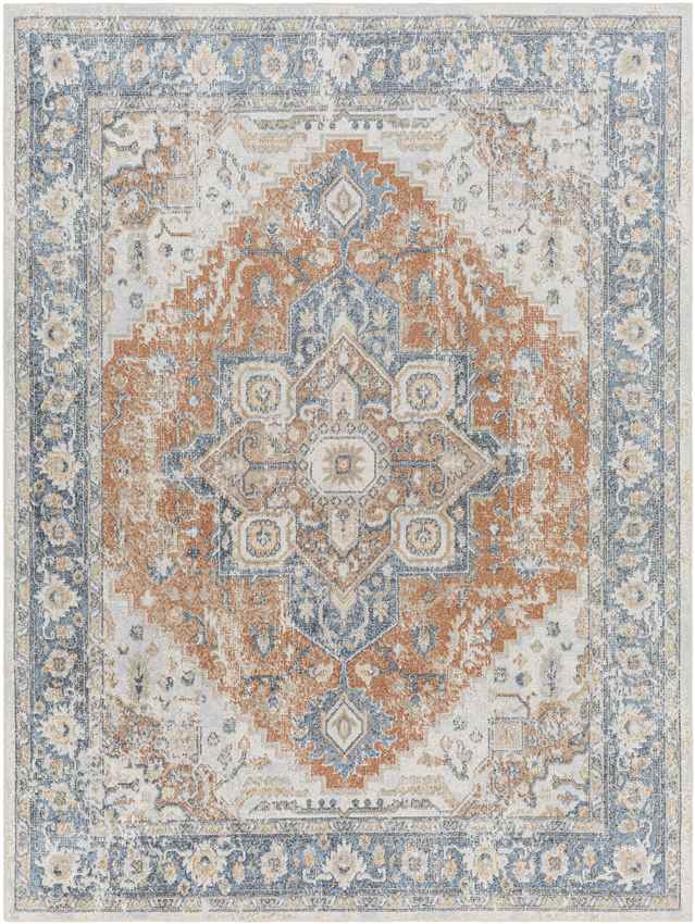 Estill Traditional Burnt Orange Washable Area Rug