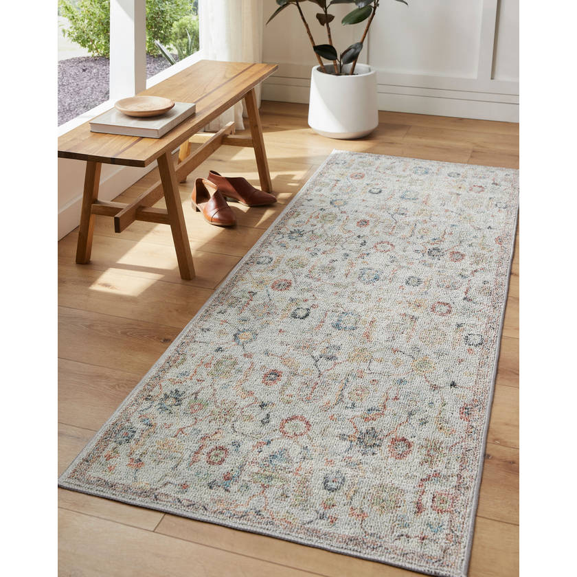 Katharyn Traditional Pale Blue Washable Area Rug