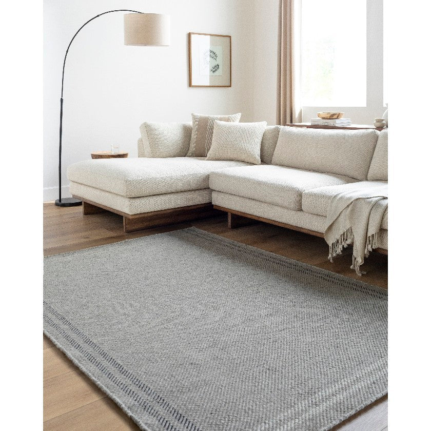 Janmichael Solid and Border Gray/Black Area Rug