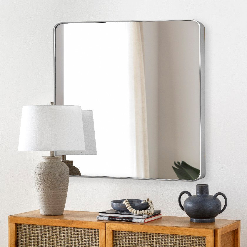 Louvenia Modern Metallic Silver Wall Mirror