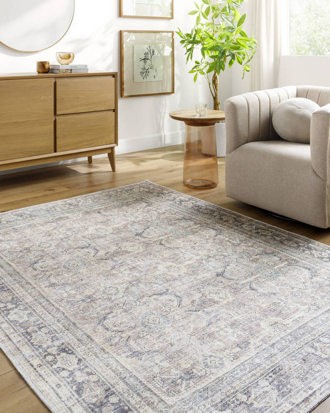 Eran Traditional Light Silver Washable Area Rug