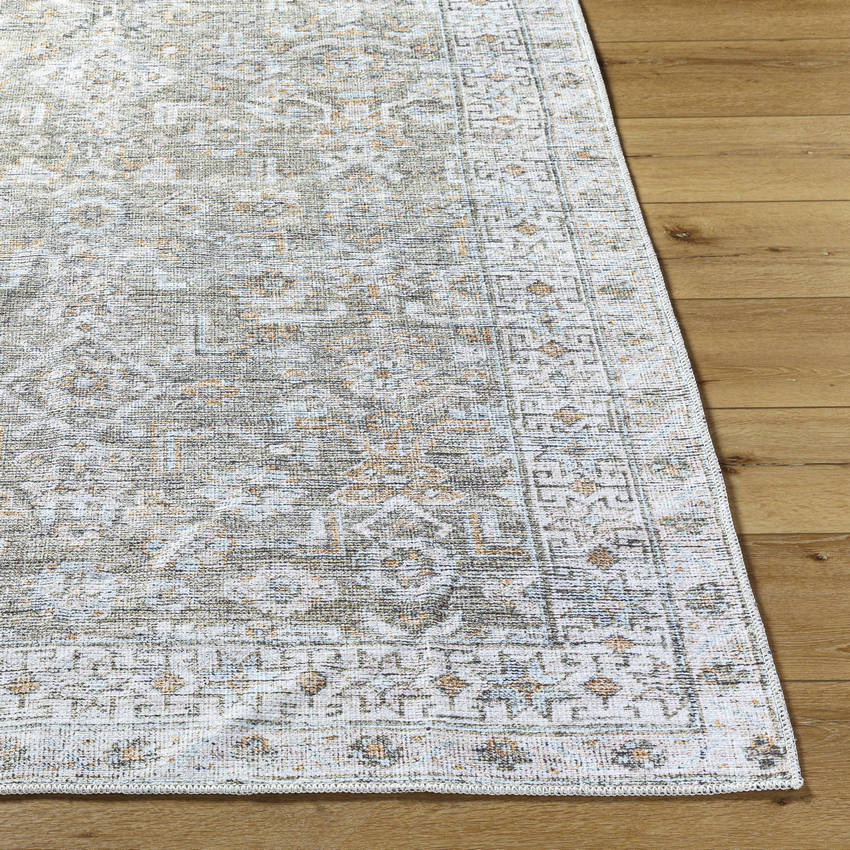Dian Traditional Khaki/Light Silver Washable Area Rug