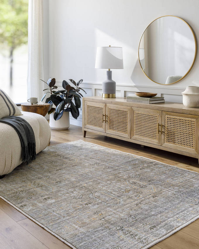 Darling Traditional Sterling Grey Washable Area Rug - Becki Owens x Livabliss