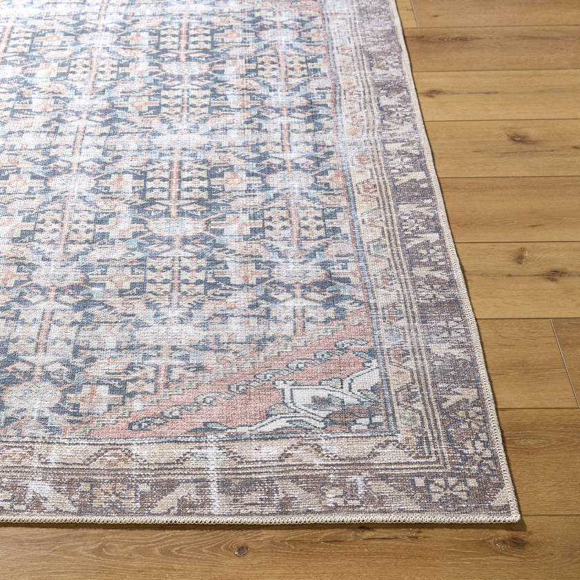 Amberlie Traditional Dark Brown Washable Area Rug